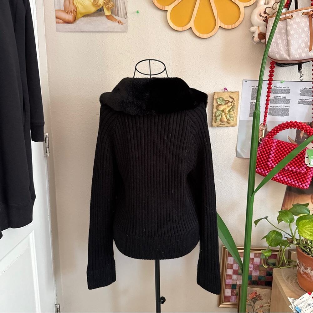 Cliche Faux Fur Collar Knit Zip Up Jacket M - Picture 4 of 7